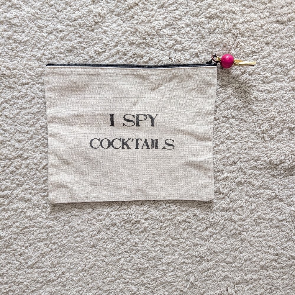 I SPY COCKTAILS Canvas Zip Pouch with Pink Bead